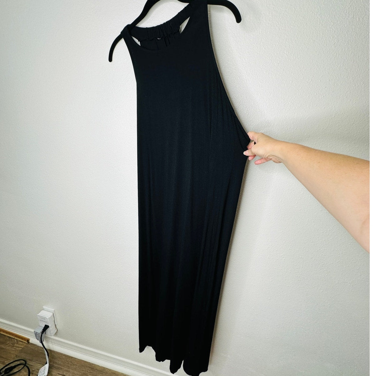 Black High Neck Plunging Sides Sleeveless Gathered Flowy Back Maxi Dress M
