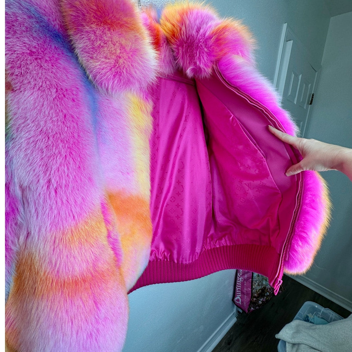 Virgil Abloh by Louis Vuitton Fox Fur Pastel Tie Dye Bomber Jacket Coat XXL