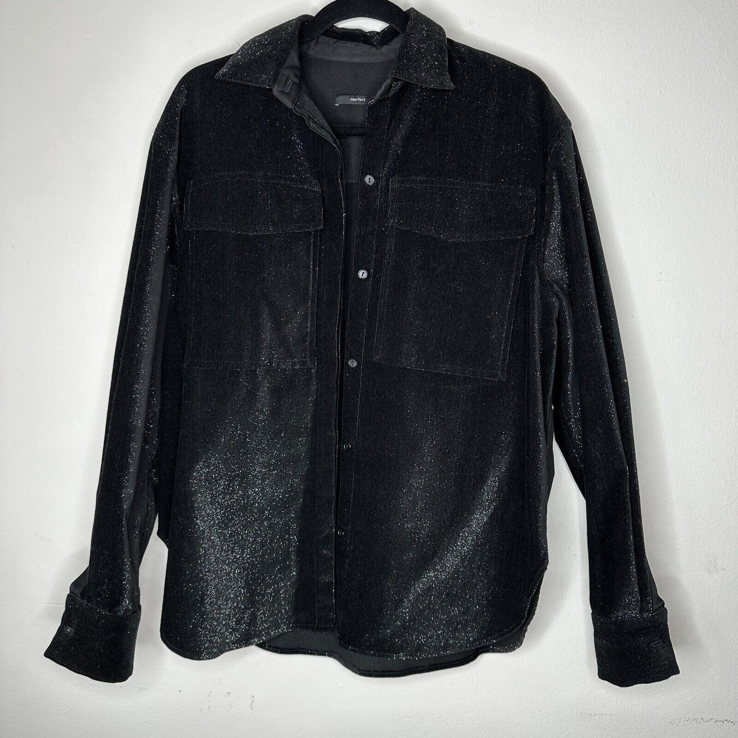 Alex Perry SET Black Silver Shimmer Long Sleeve Shirt & Mini Skirt 6