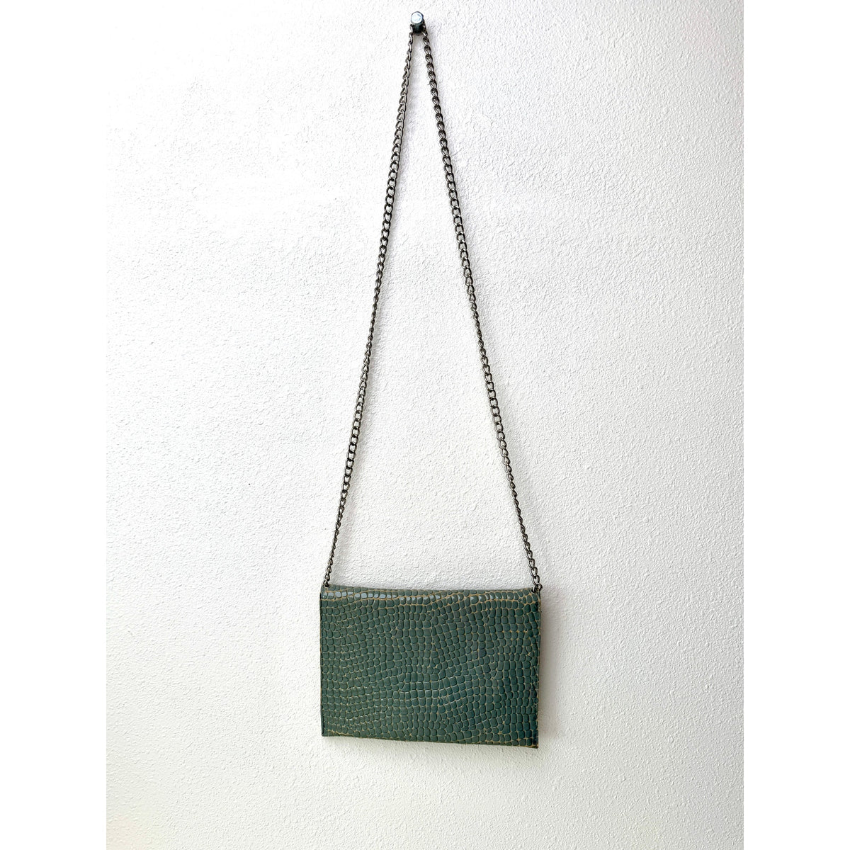 JJ Winters Blue Gray Croc Envelope Chain Bag Women's