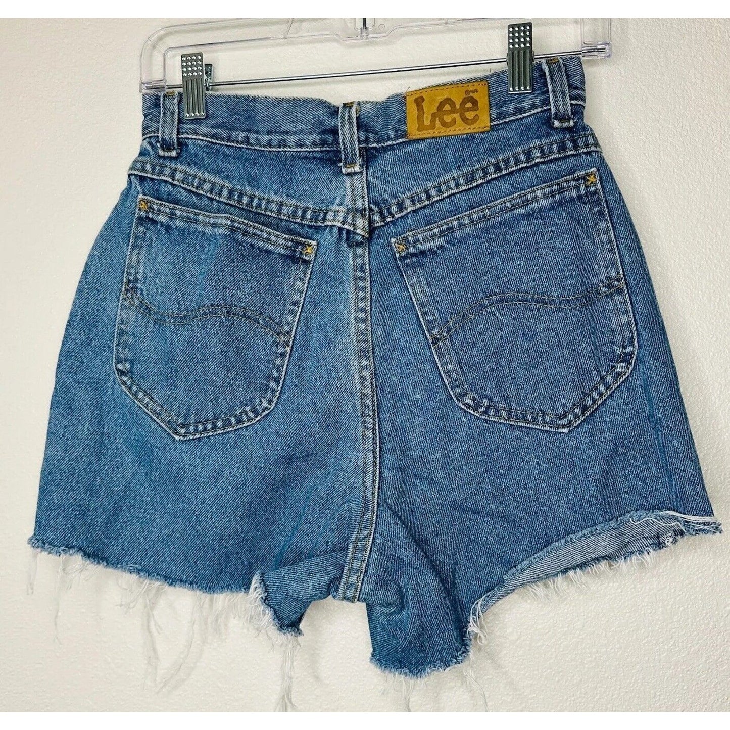 Lee Light Medium Blue Wash High Waist Raw Hem High Rise Jean Shorts 10