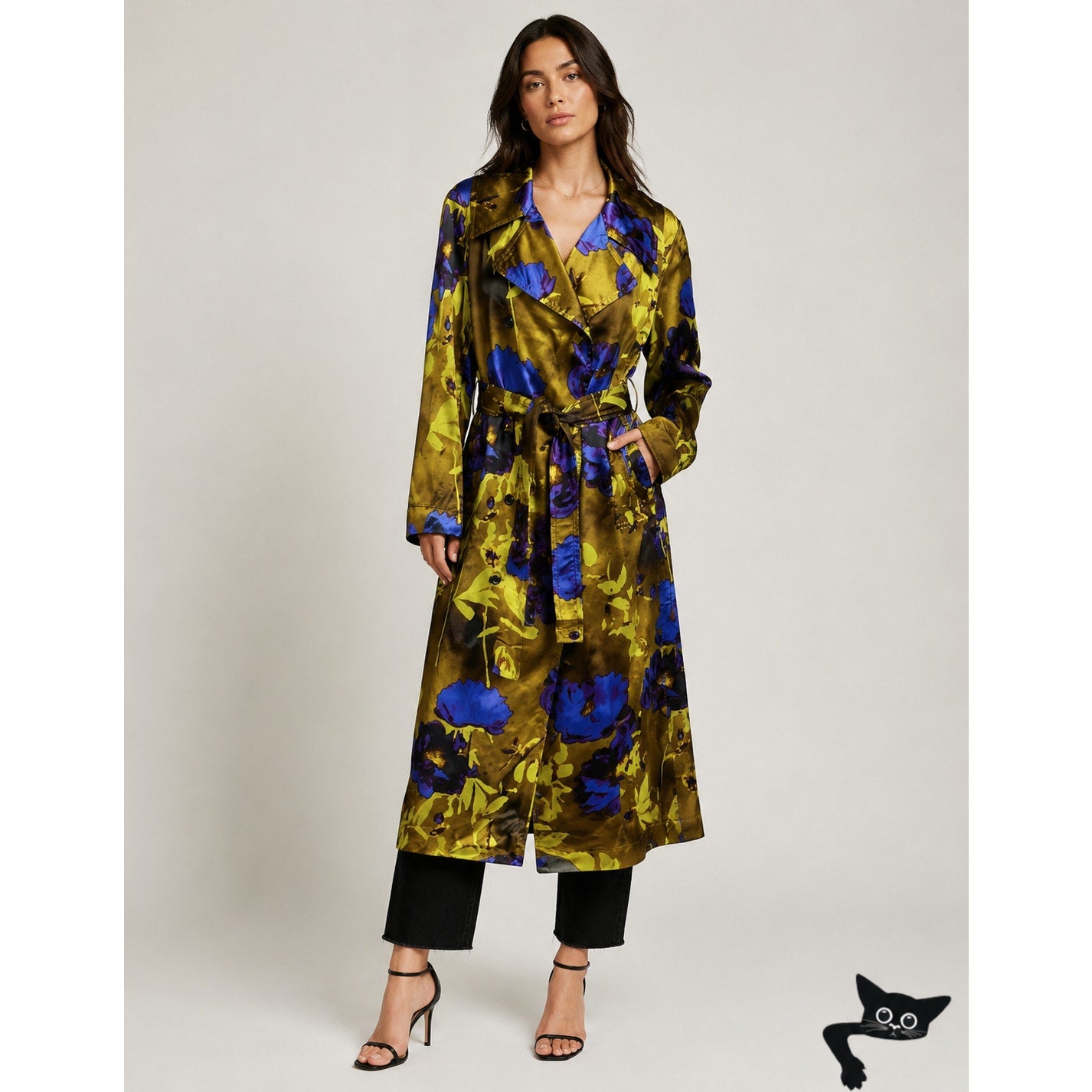 Dries Van Noten floral satin trench coat yellow women US 8 double-breasted