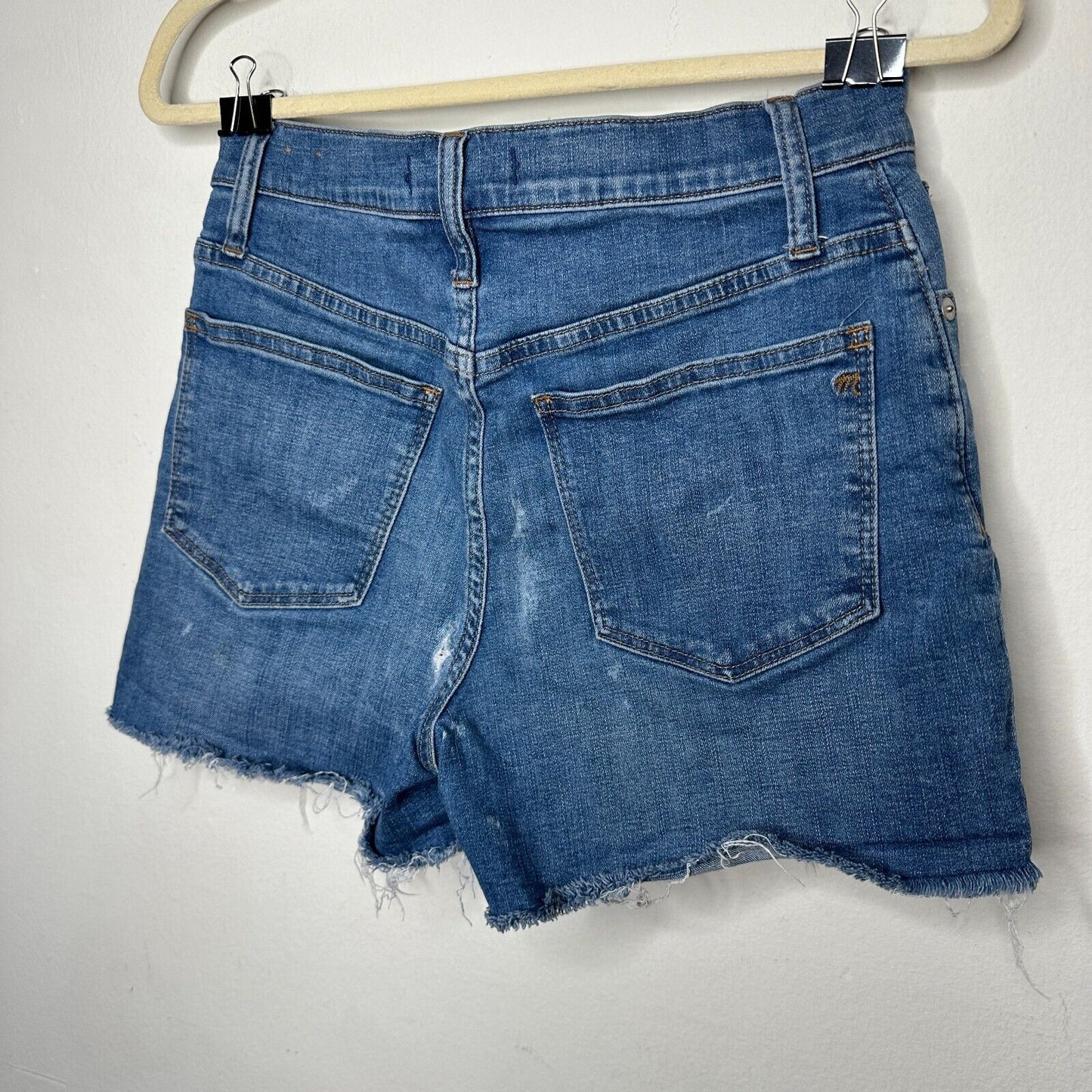 Madewell High Rise Denim Button Fly Shorts Derby Medium Wash Raw Cuffs 26