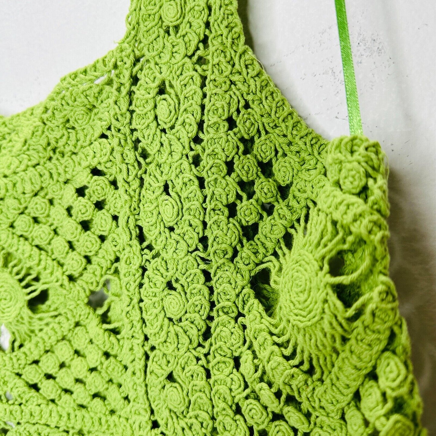 NWT Zara Cute Boho Lime Green Square Neck Boxy Crochet Crop Tank Top Small