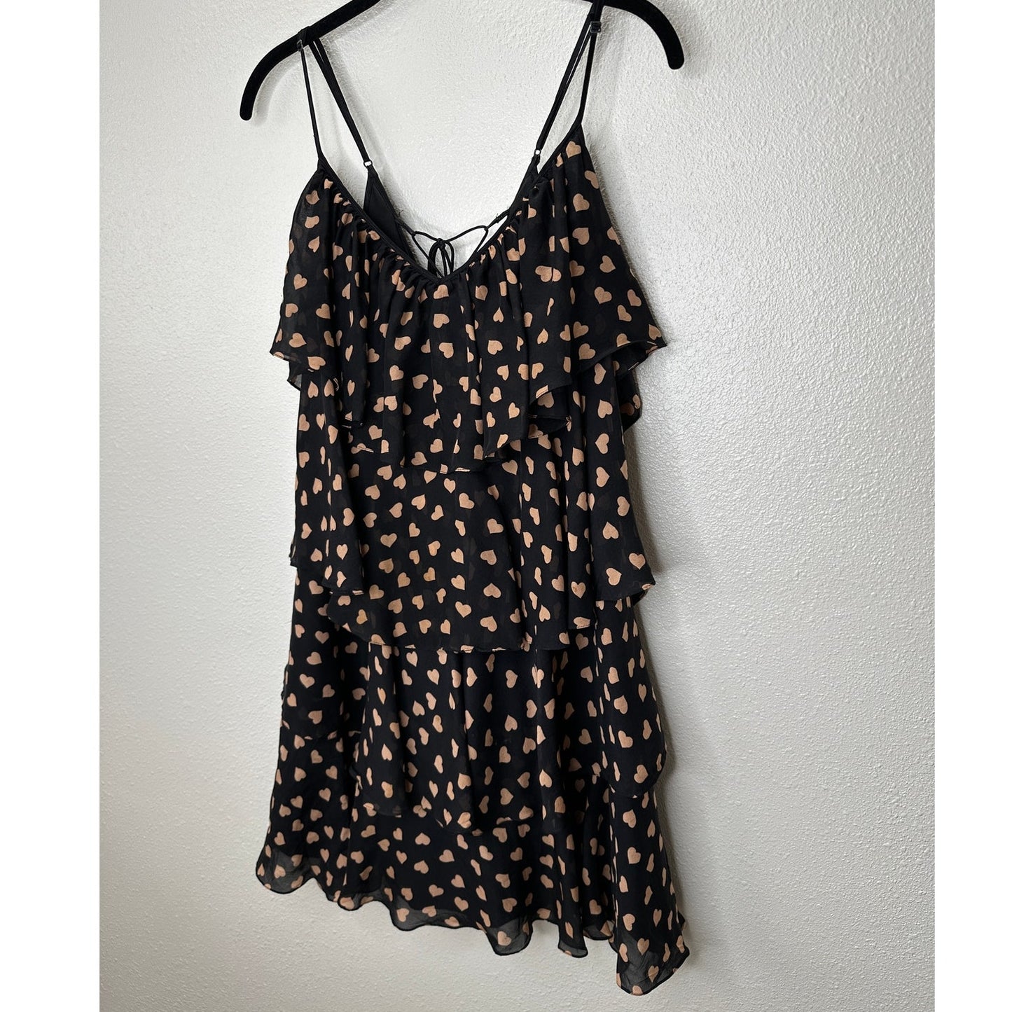 Carina Duek Black Peach Polka Dot Heart Vneck Tiered Ruffle Mini 40 / S