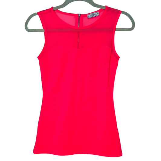 Pull & Bear Florescent Pink Sleeveless Cotton and Sheer Mesh Top Back Zip XS