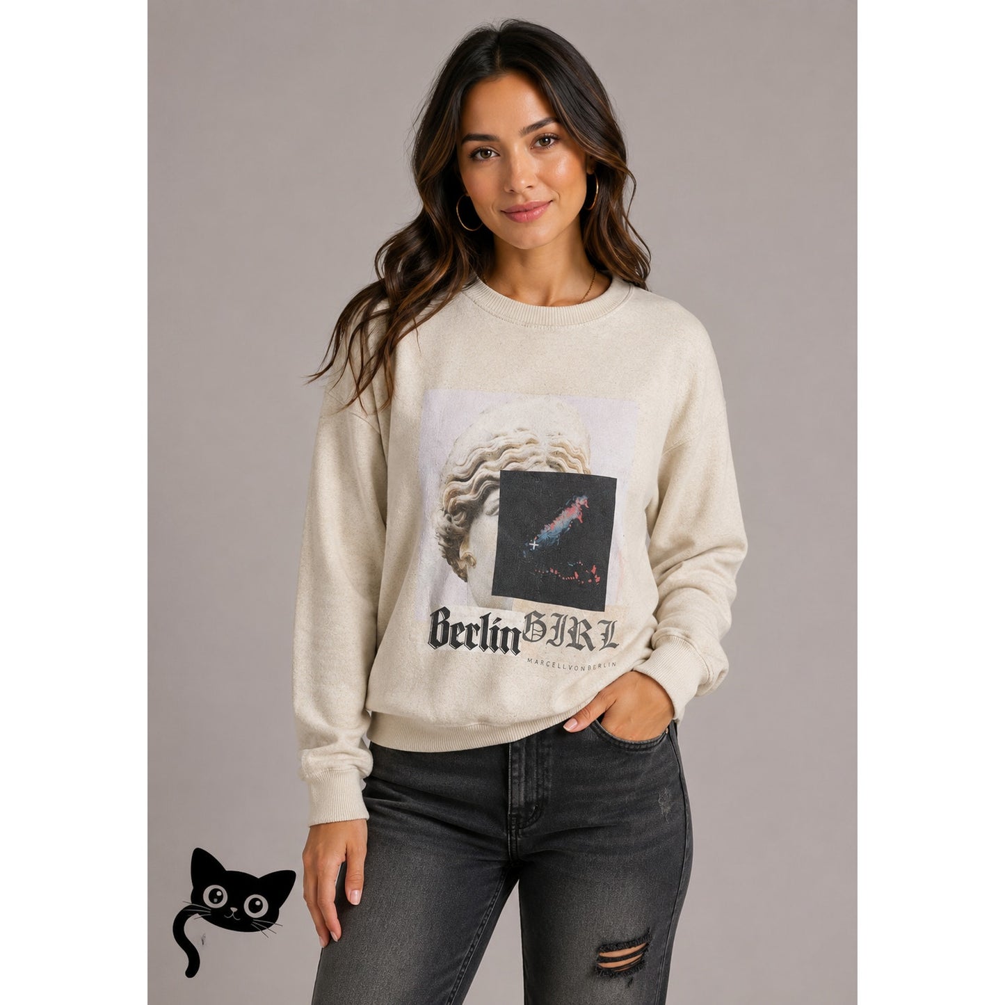RARE Marcell Von Berlin Tan Berlin Graphic Long Sleeve Crew Neck Sweater Medium