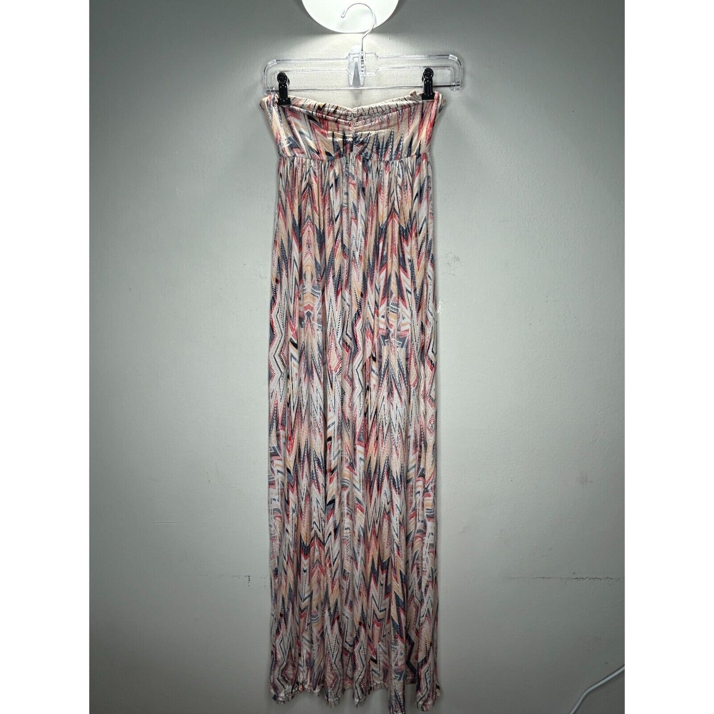 Ella Moss Xander Bandeau Style Pleated White Blue Red Aztec Print Maxi Dress SM