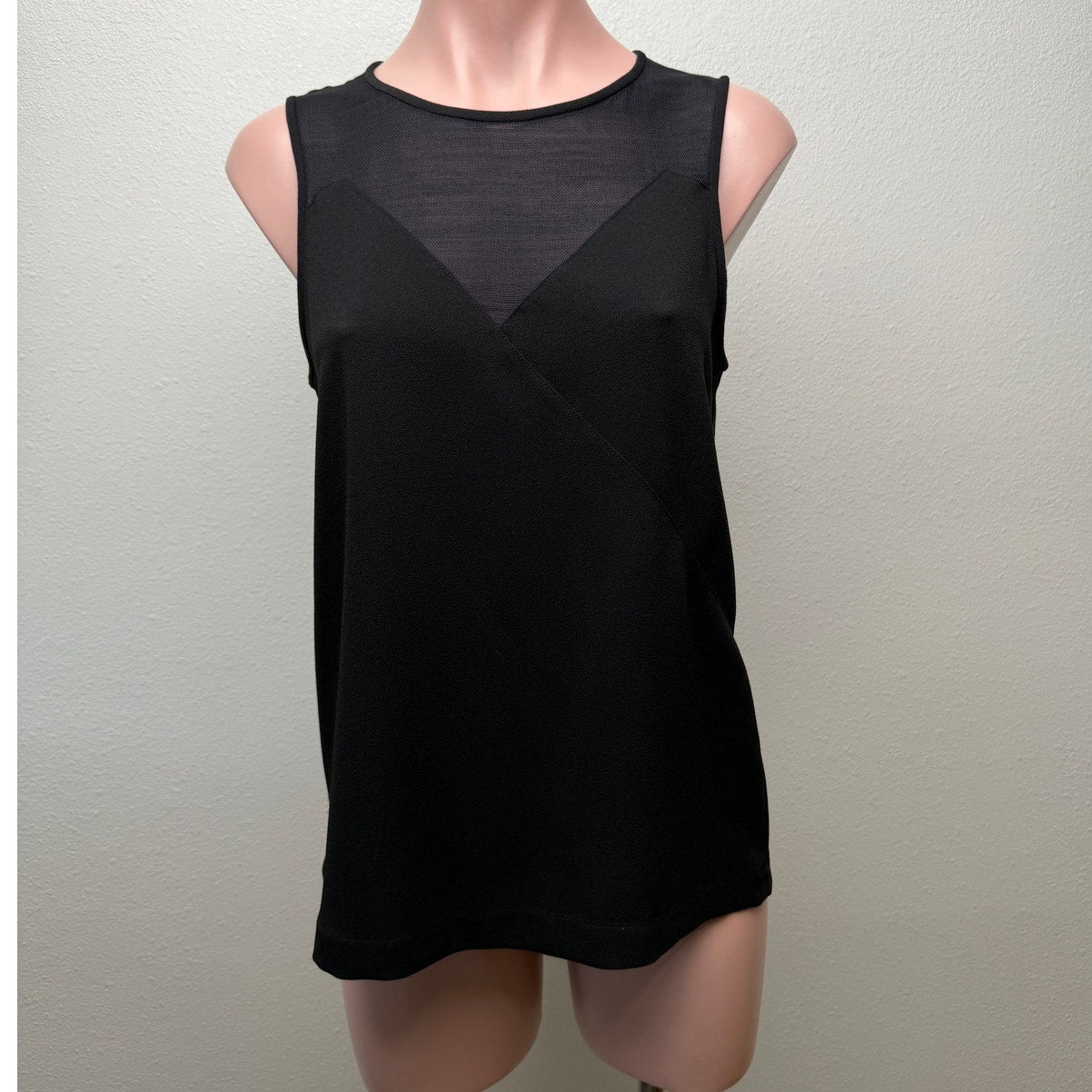 Tibi Black Mixed Media Sheer Sleeveless Back Zip Top US 4