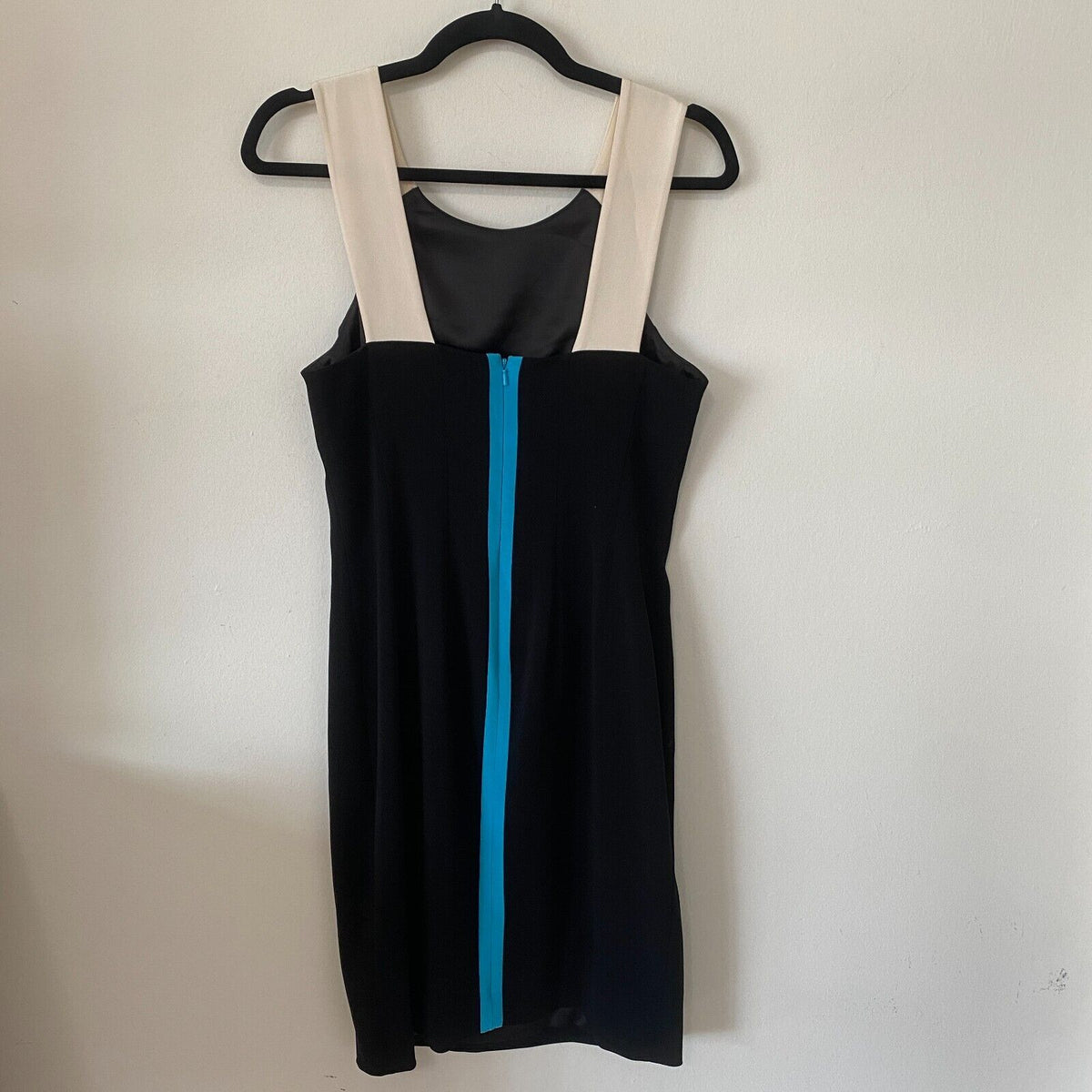 Jay Godfrey Black & Cream Strap Colorblock Sheath Bodycon Blue Zipper Mini 10