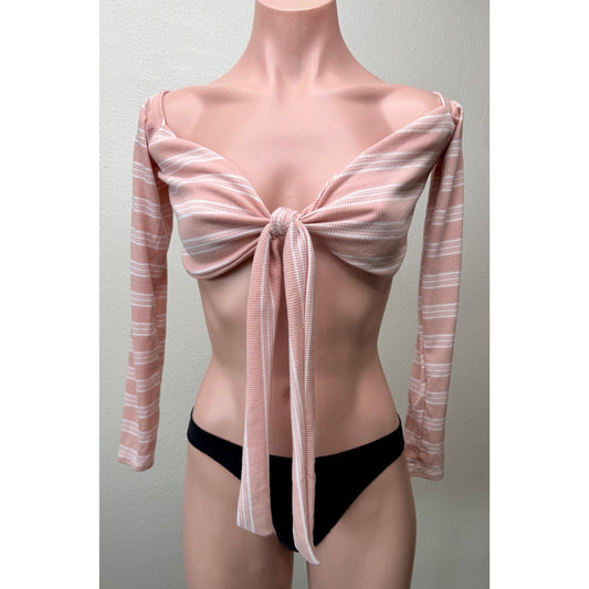 PrettyLittleThing Peach Stripe Tie Crop Top Womens US 6