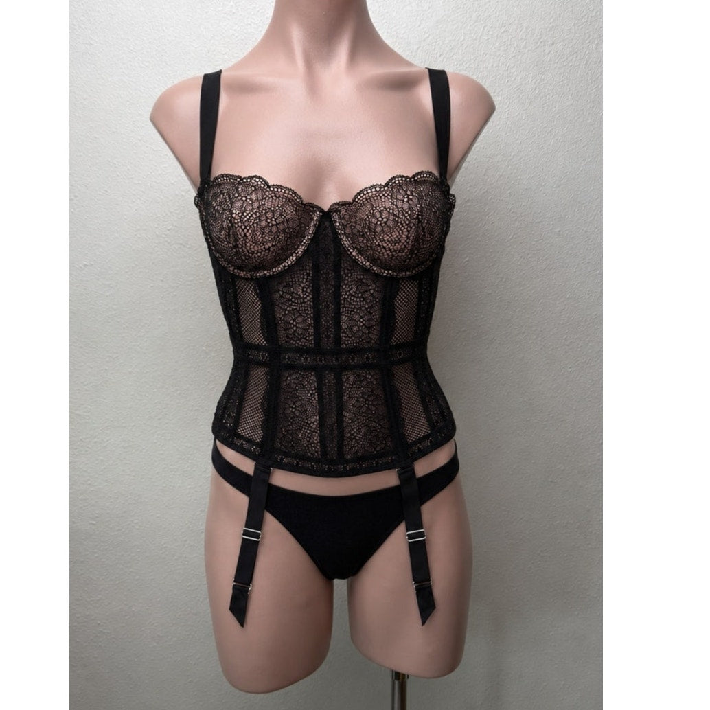 NWT Victoria's Secret Black Lace Bustier Women 32C
