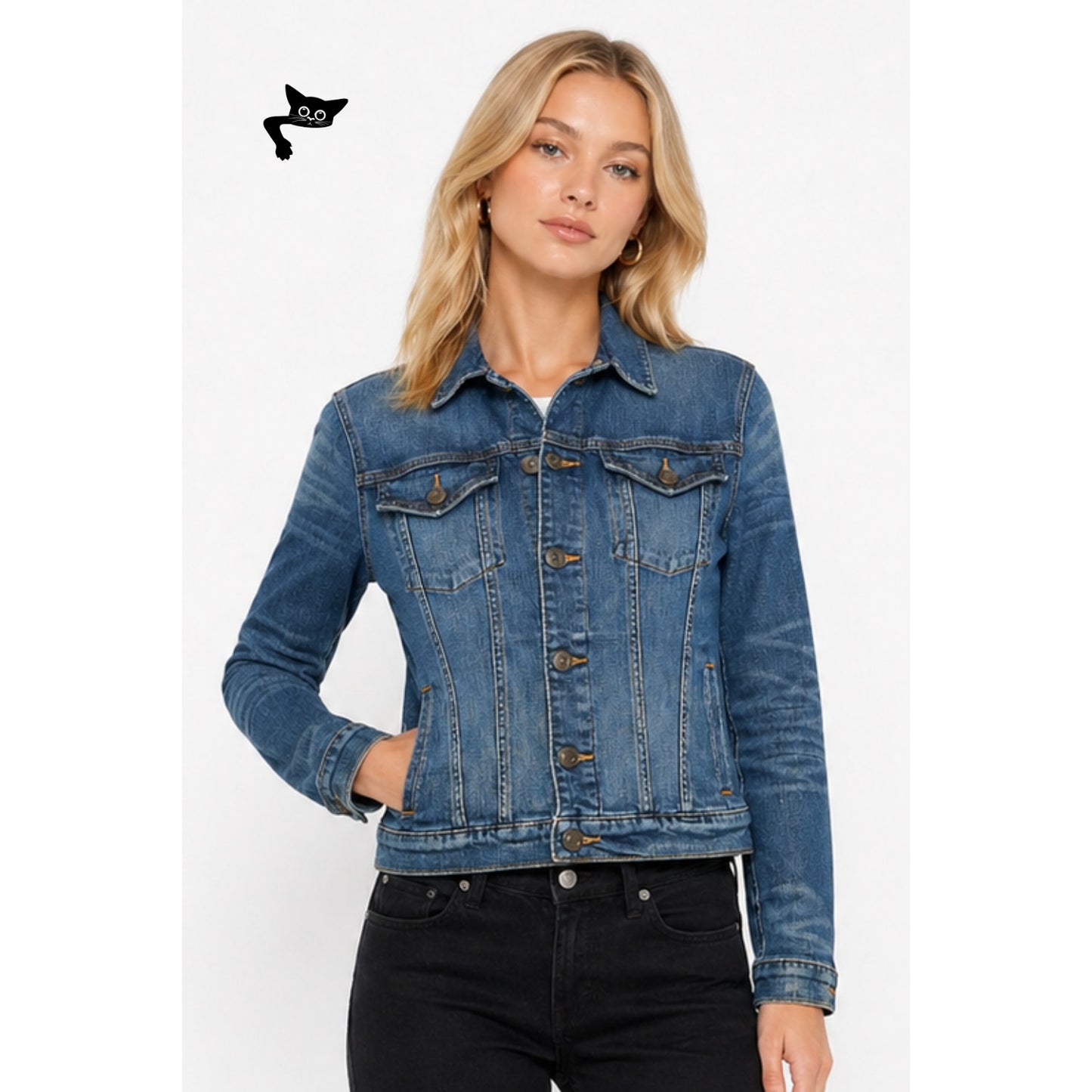 Hudson Classic Medium Wash Denim Jacket Button Front XS
