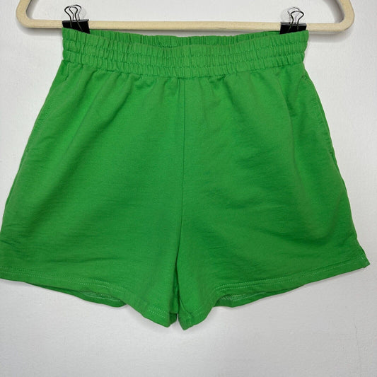 Retro 70’s Green Drawstring Knit Sweat Shorts Pockets Athletic High Waist Medium