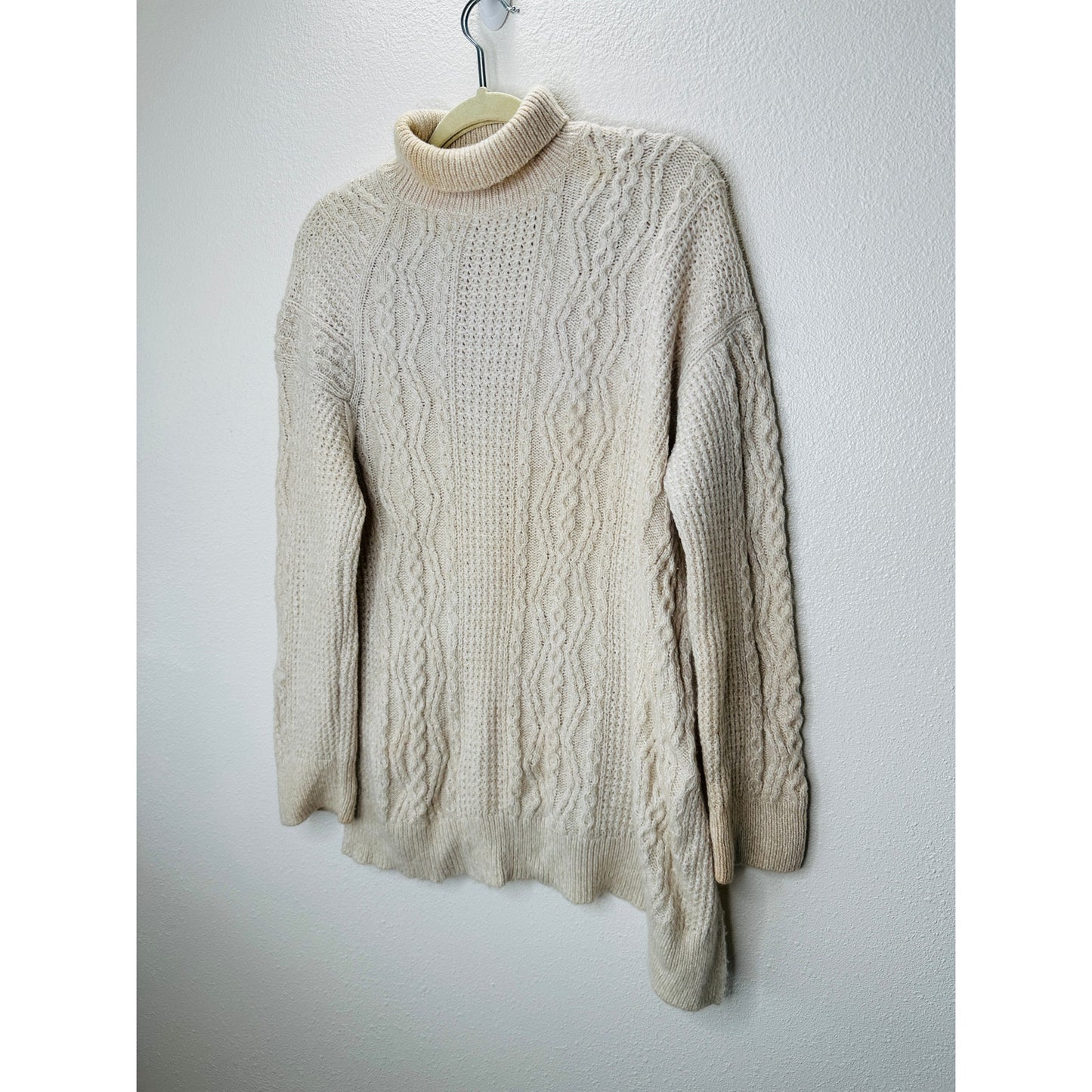 Vince Cream Chunky Knit Long Sleeve Mock Neck Sweater L