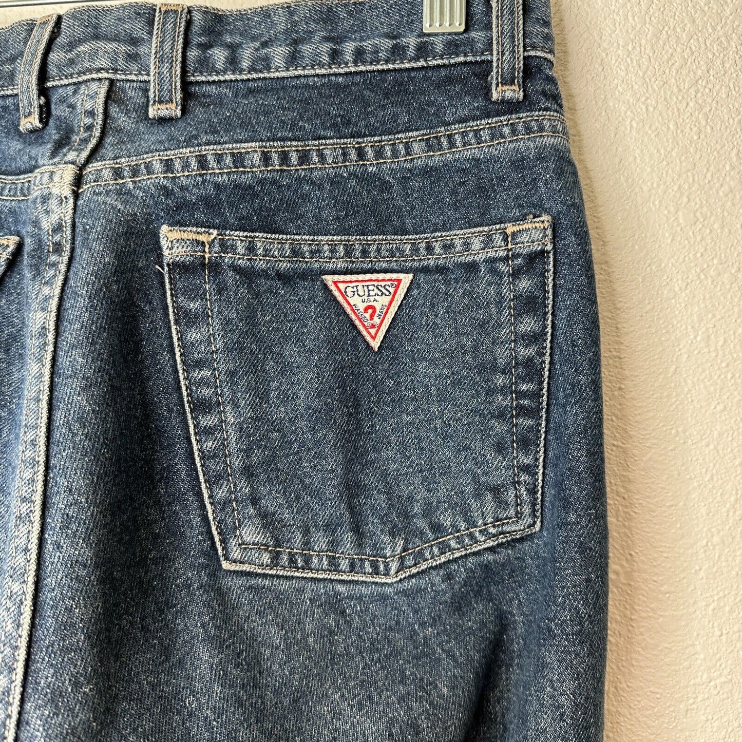 Guess Dark Blue Wash Distressed Slim Leg Raw Hem Denim Jeans 28