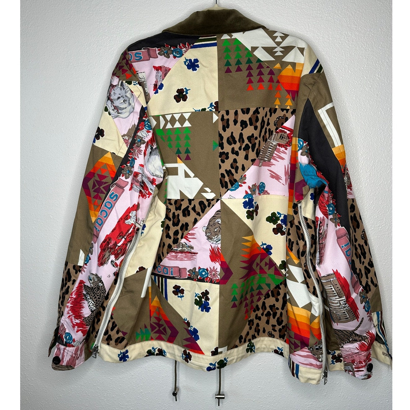 Sacai Tan Animal Mixed Print Patchwork Cotton Velvet Collar Zip Jacket 4 / XL