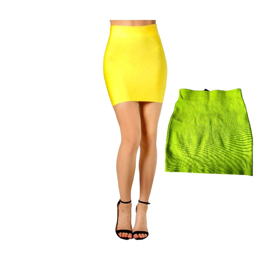 Wow Couture Fluorescent Lime Yellow Green Bandage High Waist Bodycon Mini M