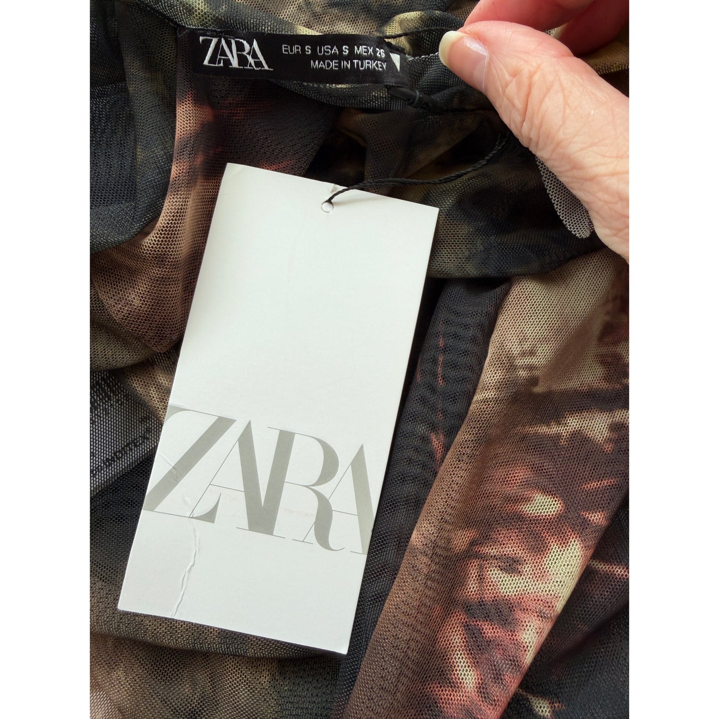 NWT Zara Tie Dye Sheer Mesh Mock Neck Long Sleeve Top