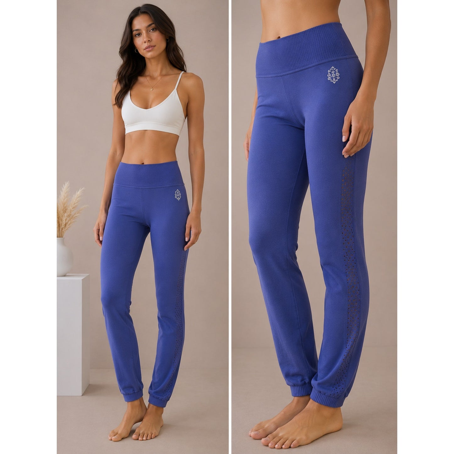 Free Movement Bluish Purple Yoga Pants With Mesh Leg Design