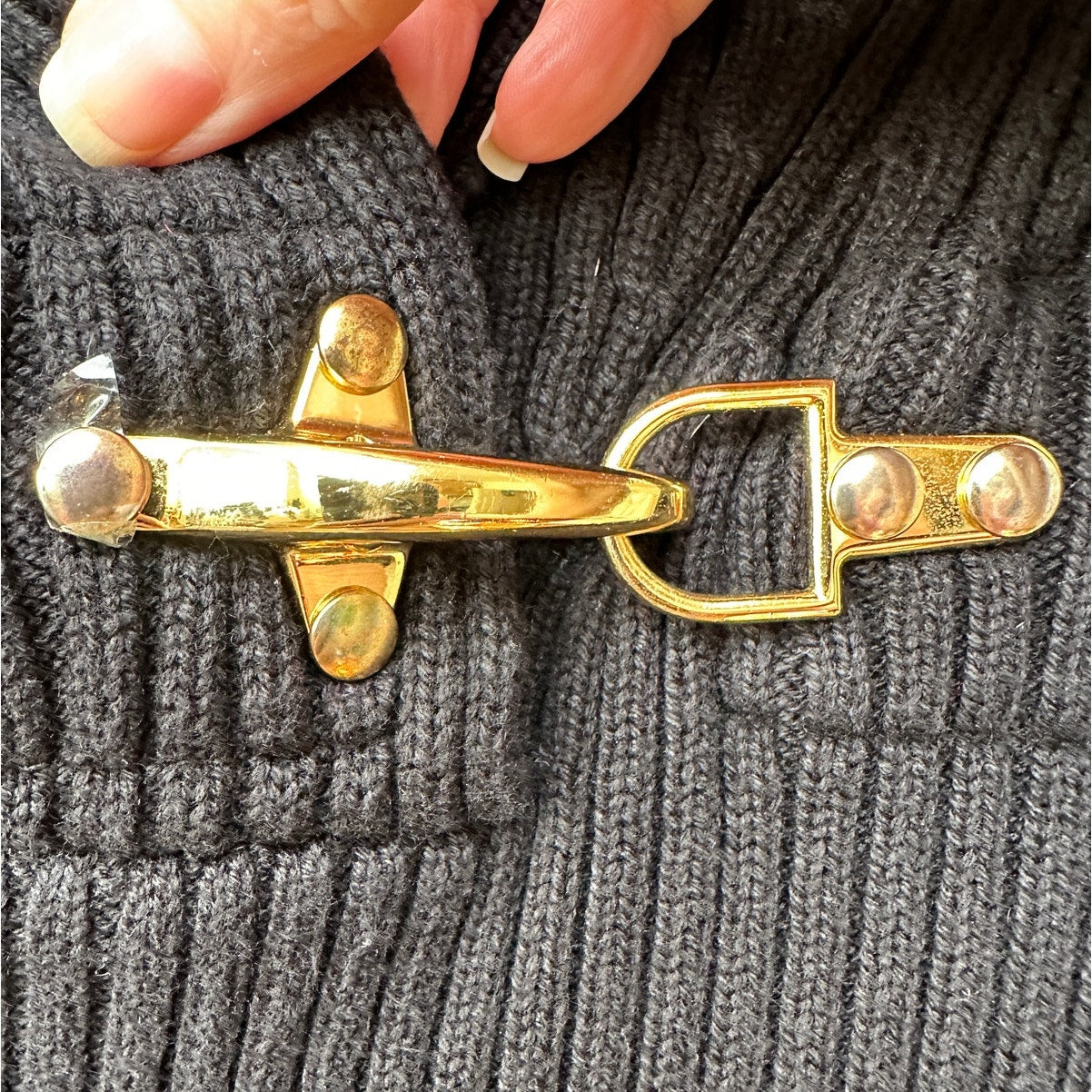 Ralph Lauren Black Ribbed Sweater with Gold Buckle Detail L