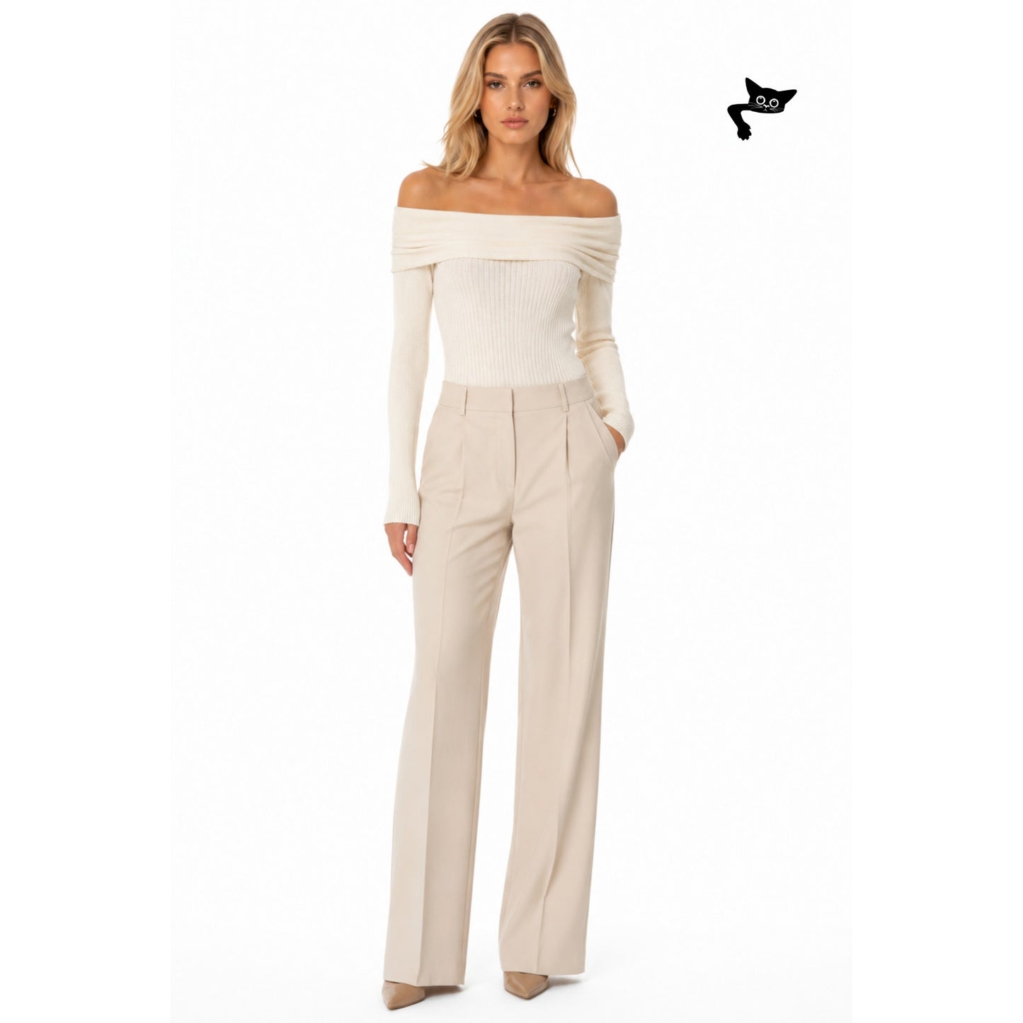 Wolford x Simkhai Ribbed Off Shoulder Wool Bodysuit Cream S