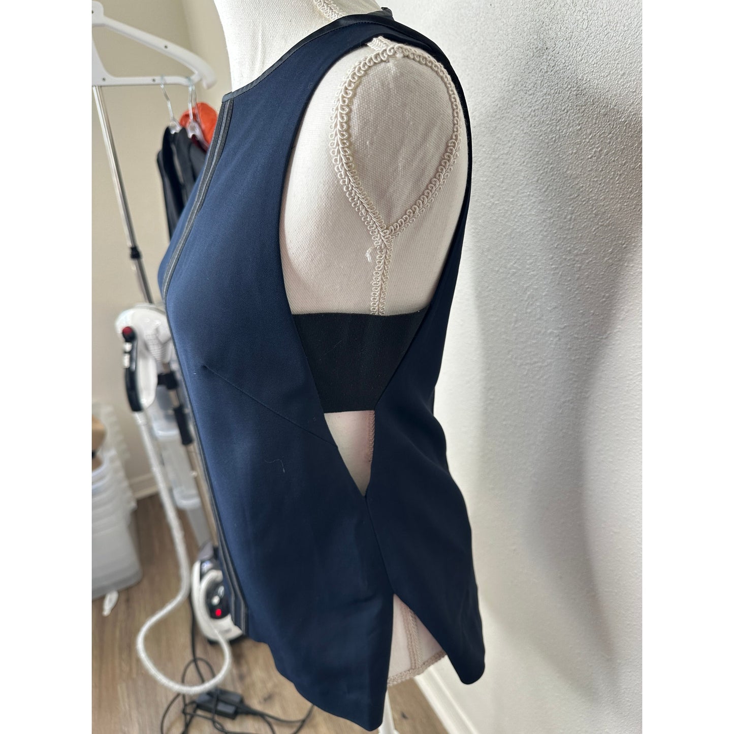 rag & bone Navy & Black High Neck Satin Back Zip Tank Blouse Sleeveless Top S