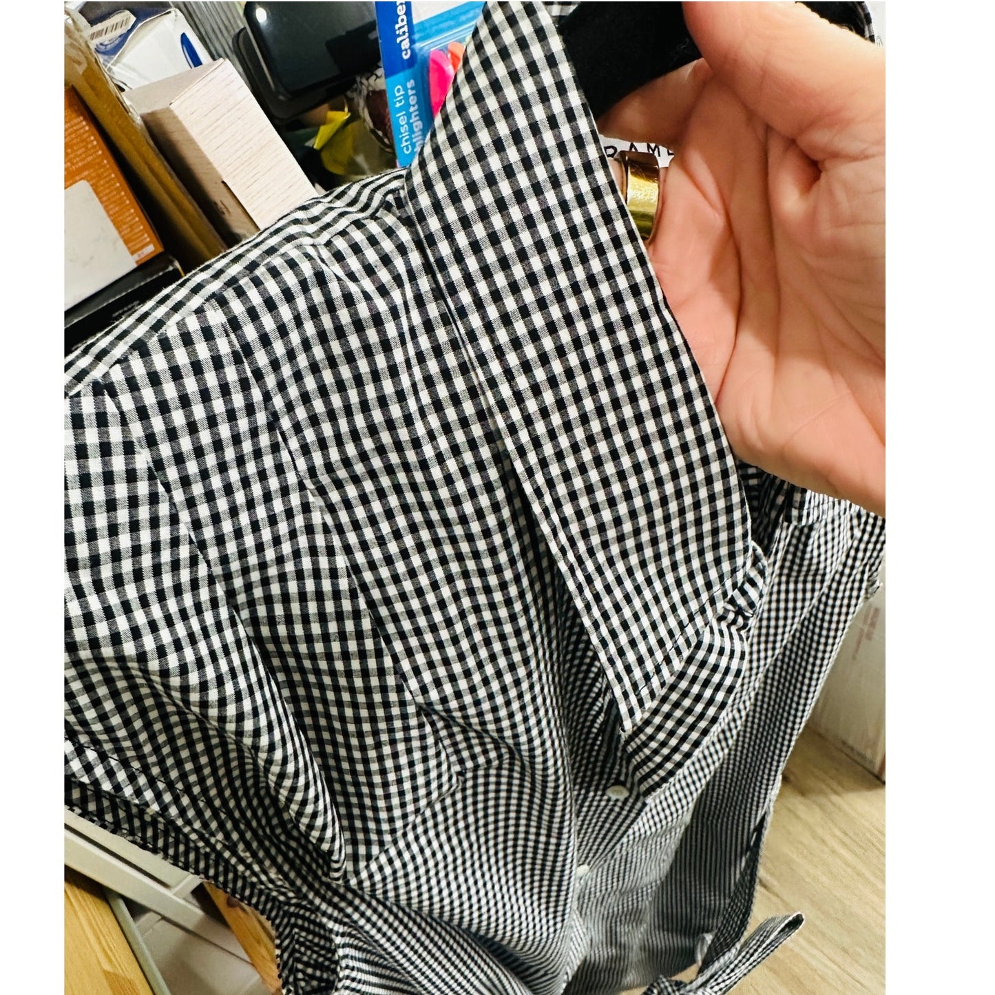 Frame Black & White Gingham Sleeveless Shoulder Pad Button Collared Shirtdress S