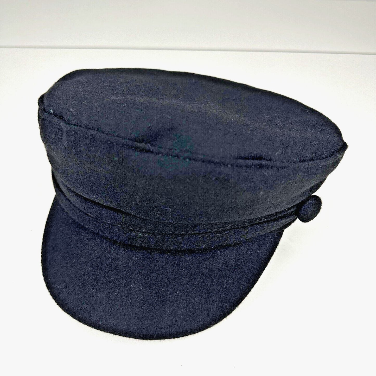 Chic Black Suede Newsboy Style Curved Peak Flat Cap Brim with Side Button Detail