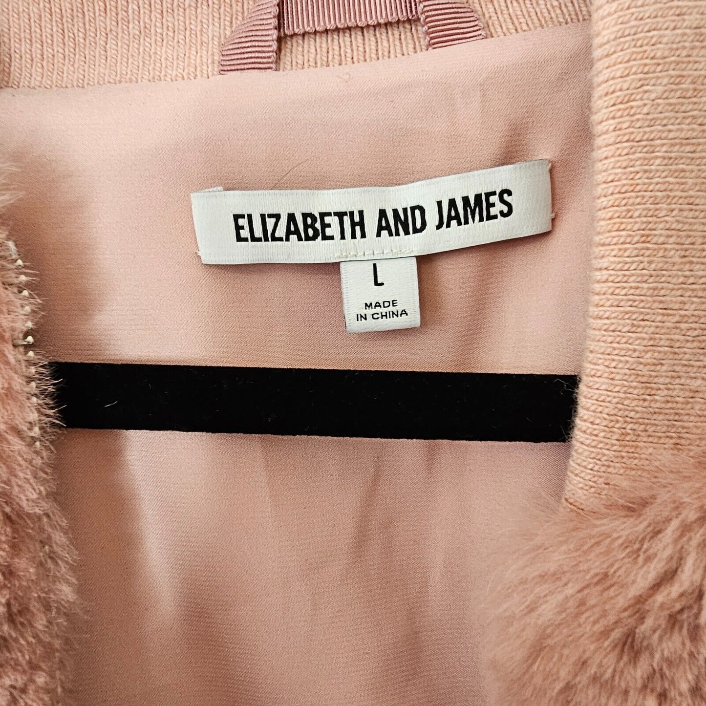 Elizabeth &James Luxe Pink Dahlia Rabbit Fur Banded Jacket Front Zip Pockets L
