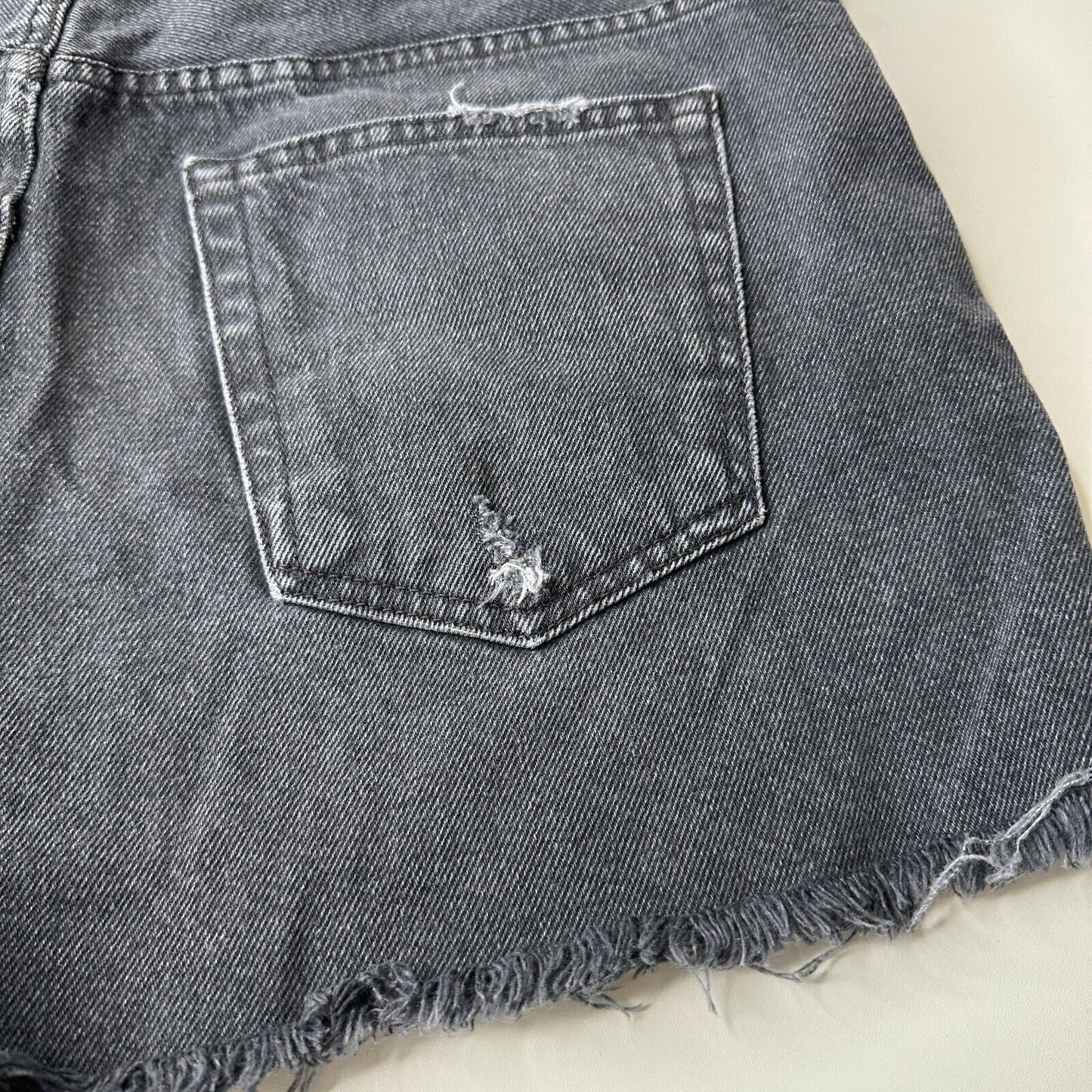 GRLFRND Cindy Hidden Button Fly High Rise Gray Cut-Off Jean Shorts Raw Hem 32