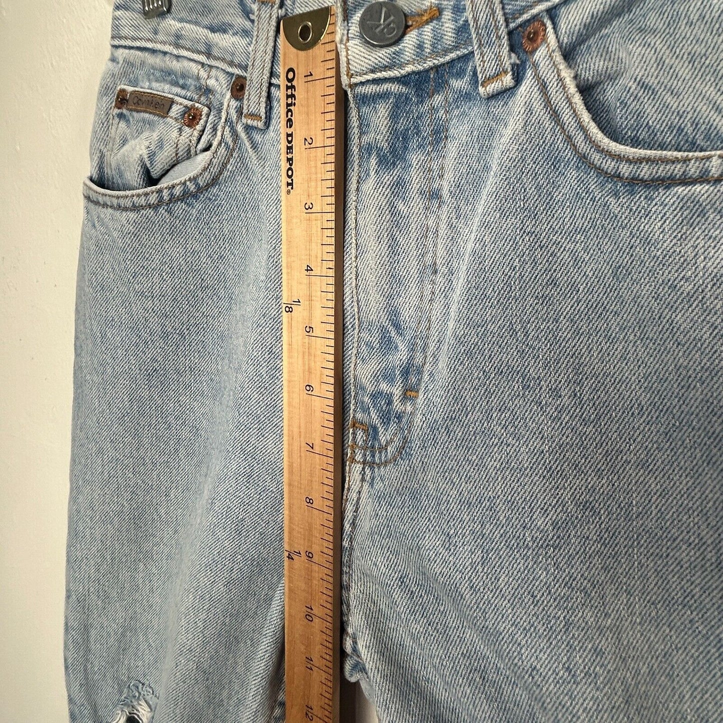 Calvin Klein Light Wash Distressed Cuffed High-Rise Jeans 4