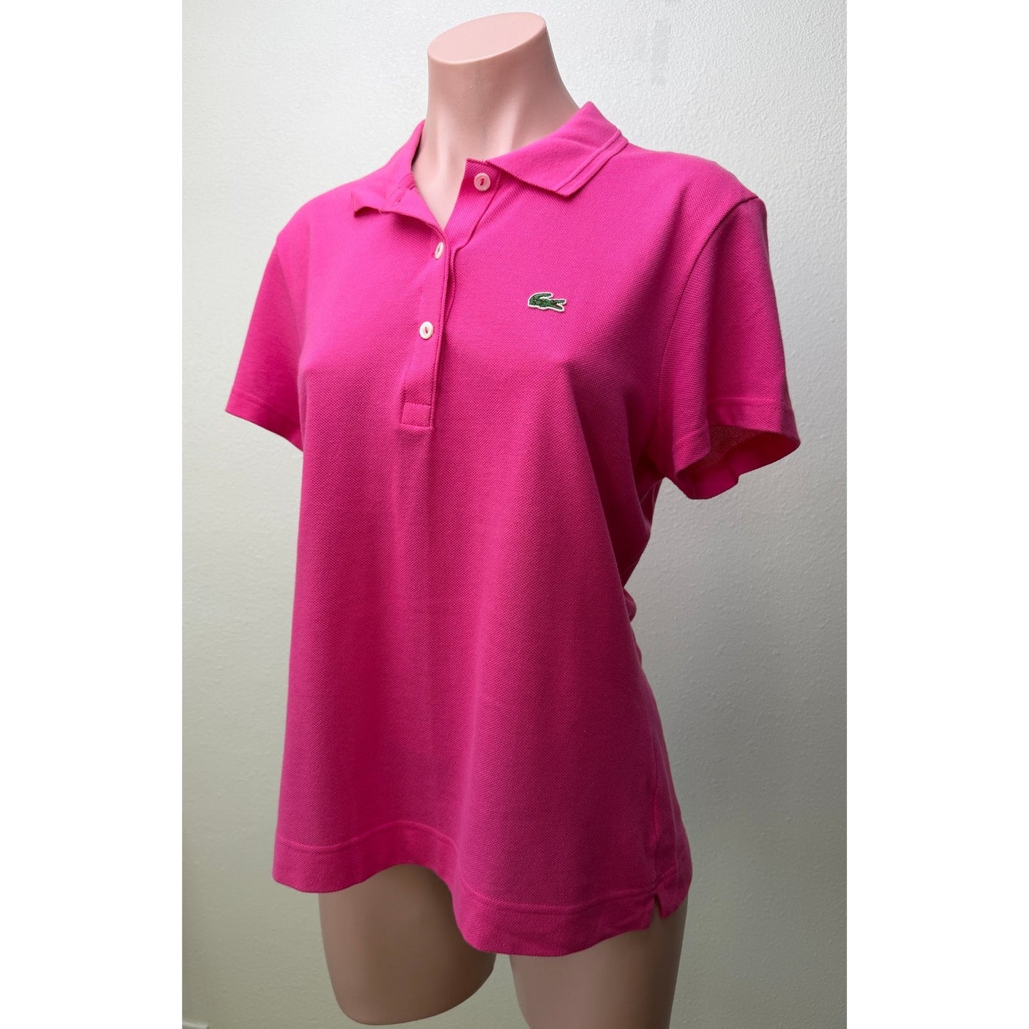 Lacoste Pink Womens Polo Shirt US L Logo Cotton