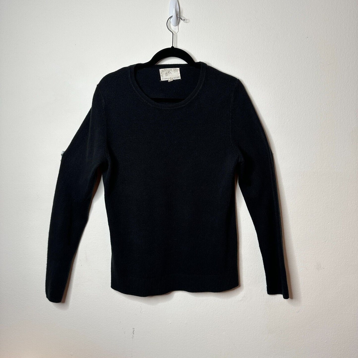 Debbie Morgan Solid Black Round Neck Long Sleeve Banded Waist Sweater L