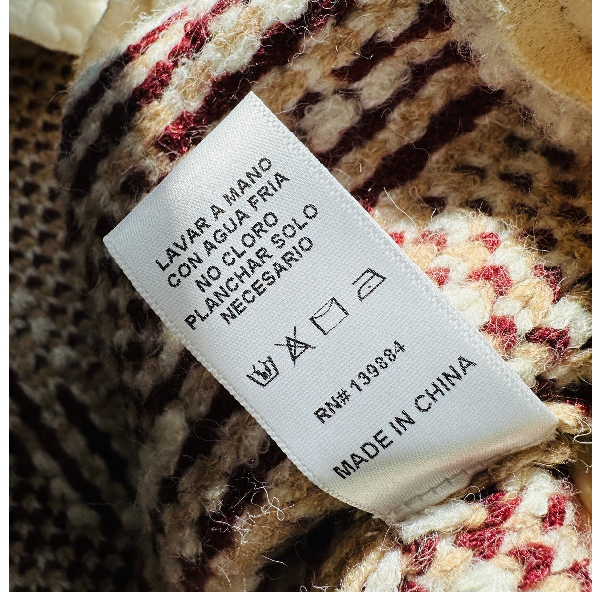 a. peach Tan Ivory Burgundy Southwest Print Button Collared Sweater Jacket S