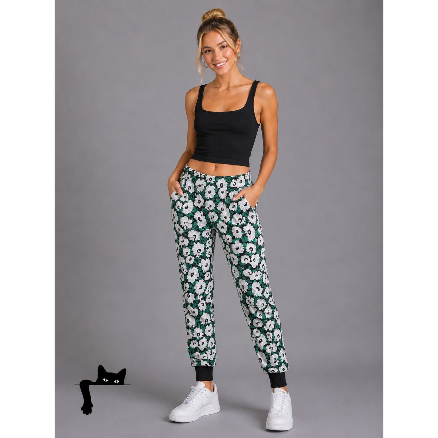 Stella McCartney White Black Green Floral Print Julia Flora Jogger Pants 42