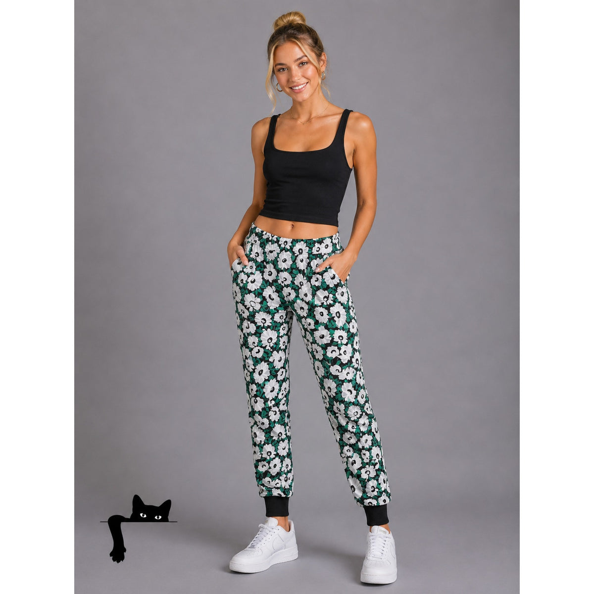 Stella McCartney White Black Green Floral Print Julia Flora Jogger Pants M