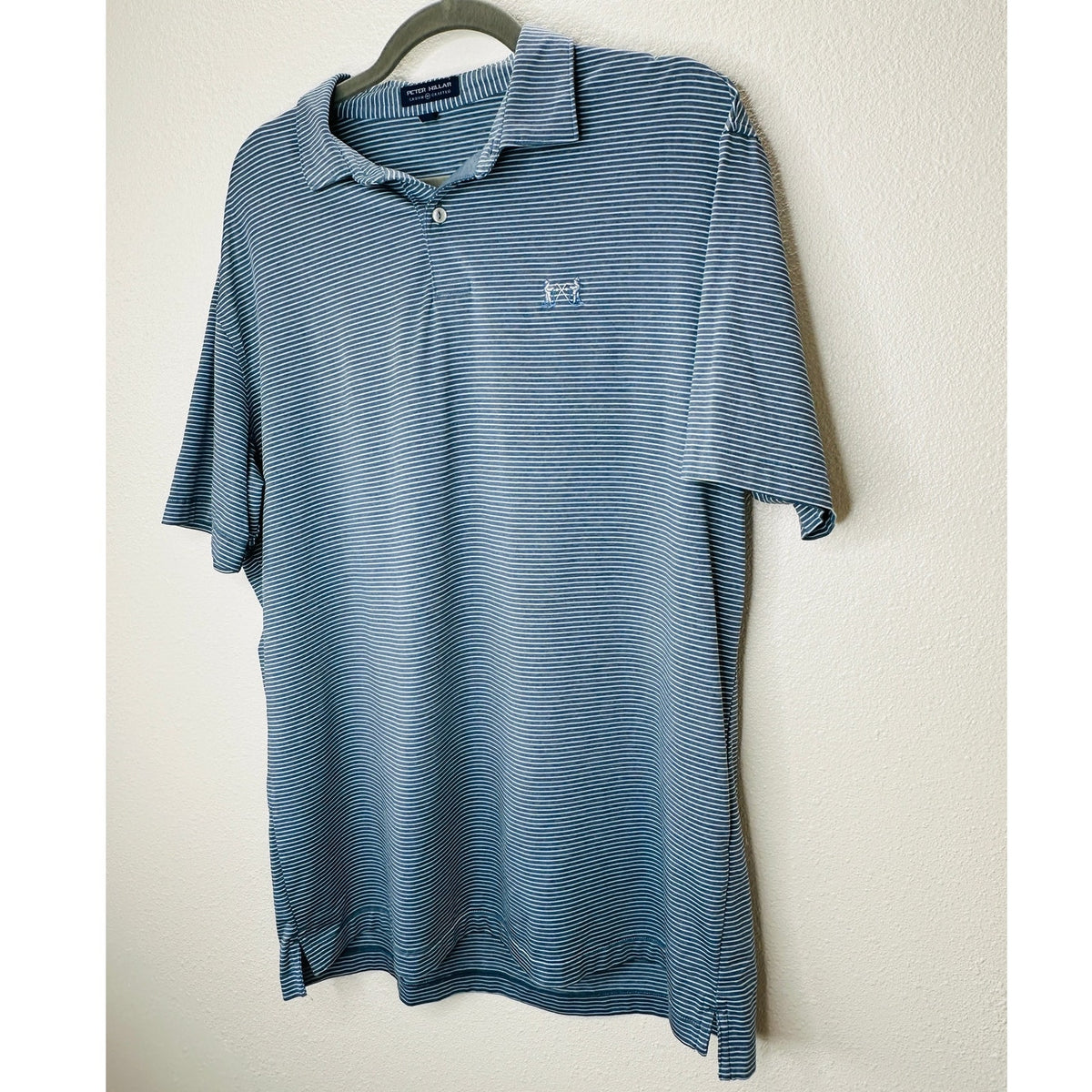 Peter Millar Light Blue & Blue Jean Stripe Short Sleeve Golf Shirt L