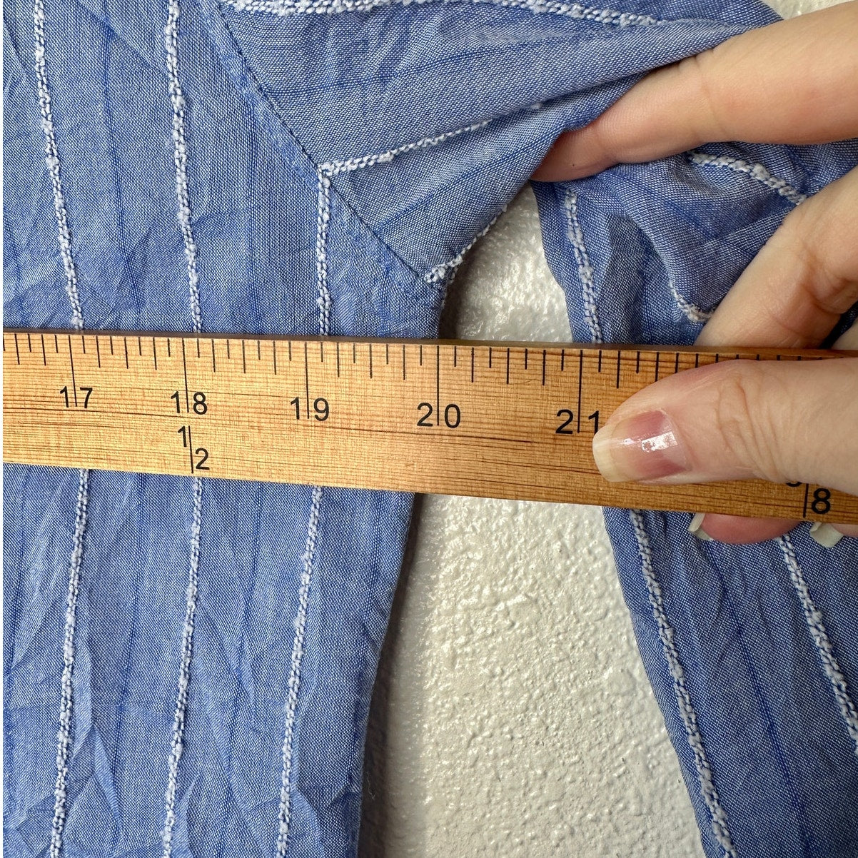 American Colors Denim Blue White Fuzzy Stitch Stripe Button Shirt M