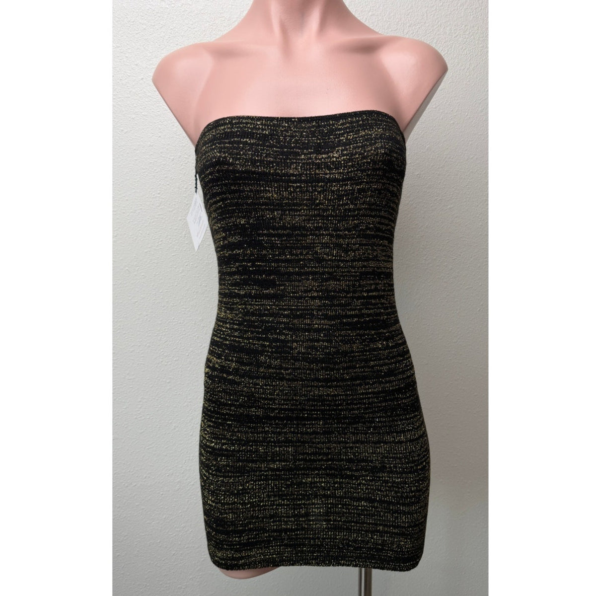 NWT KD Dance Womens Black Gold Metallic Tube Dress S