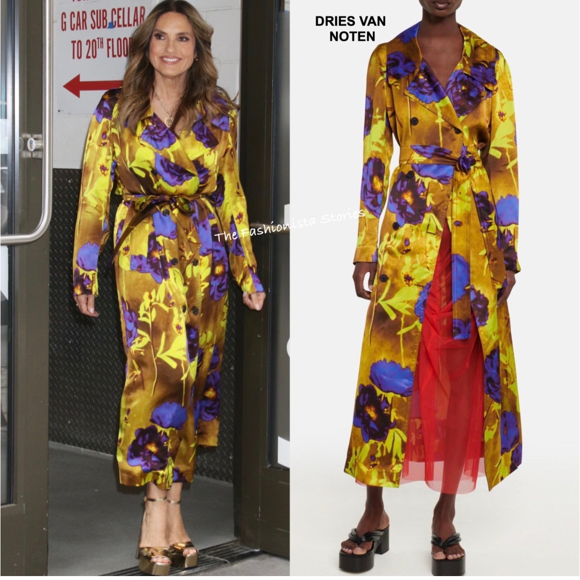 Dries Van Noten floral satin trench coat yellow women US 8 double-breasted