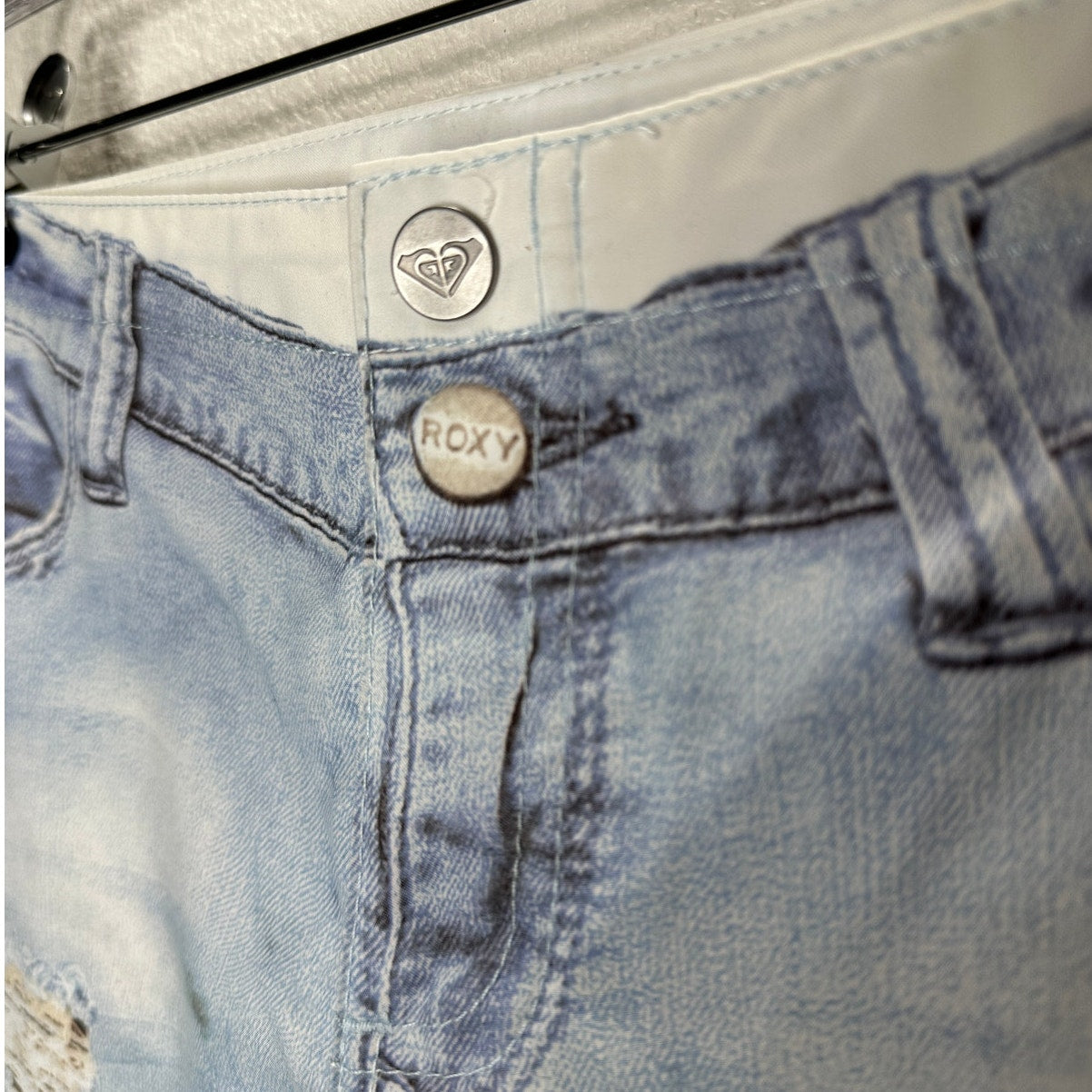 Roxy Estilo Faux Distressed Blue Jean Print On Poly Shorts 7