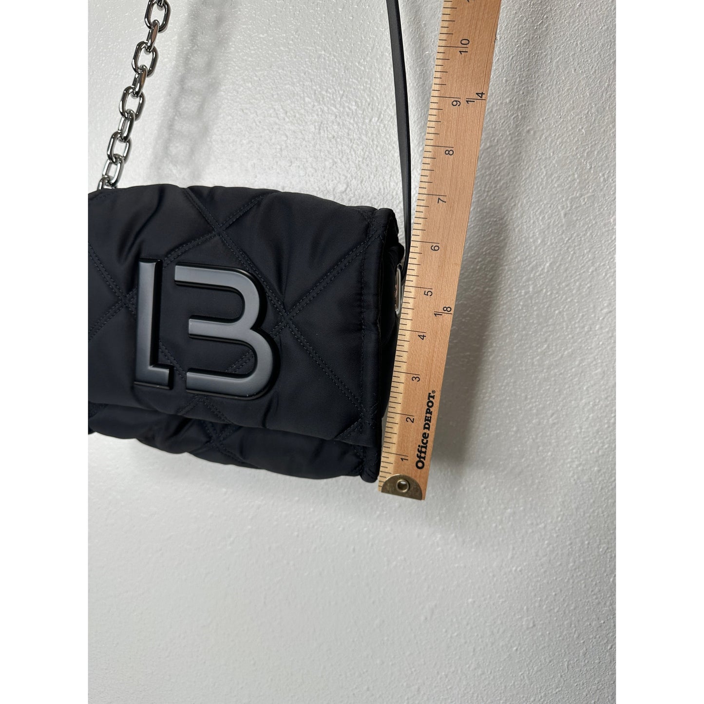 BYL Small Black Padded Nylon Crossbody Bag Leather & Chain Strap