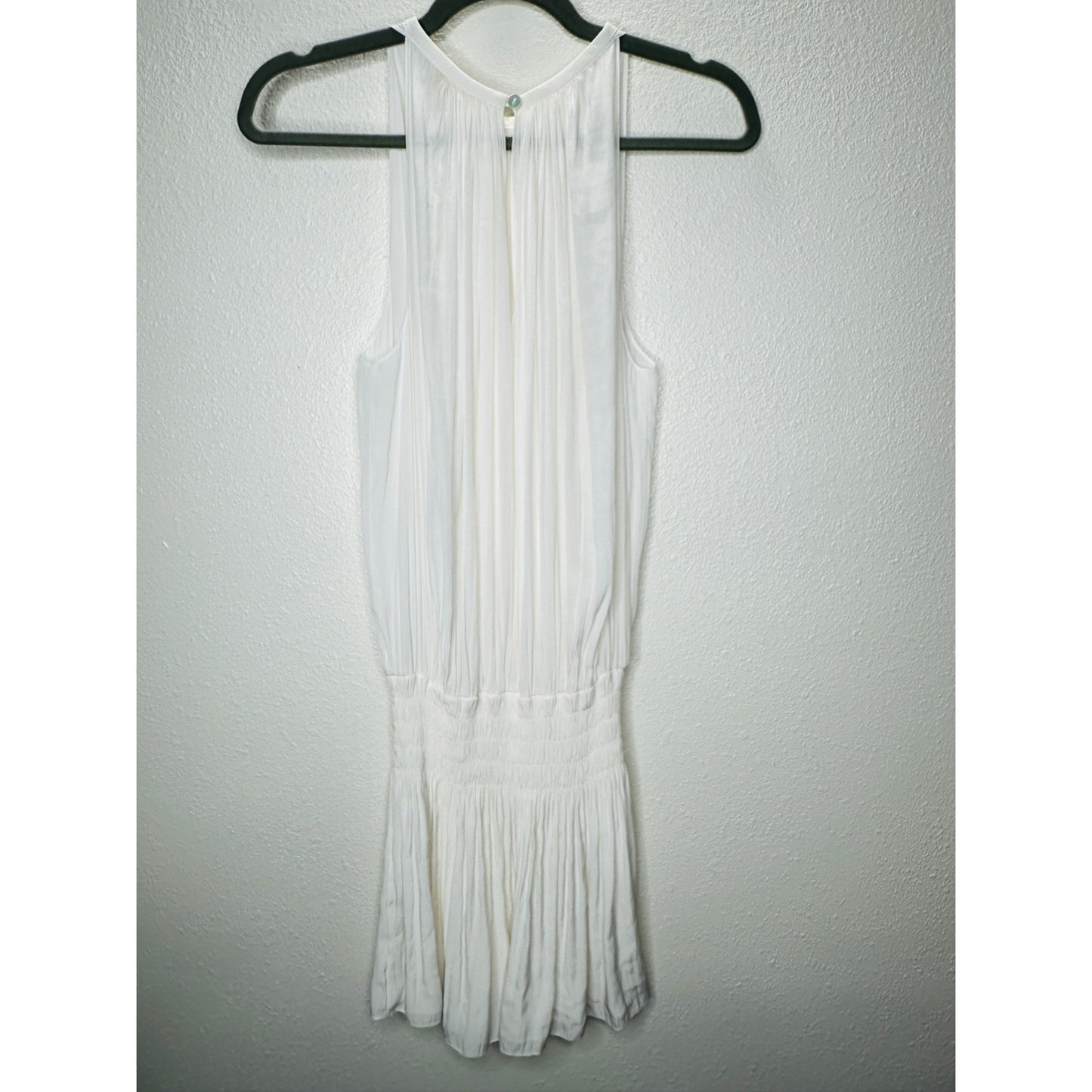 Ramy Brook White Paris Sleeveless High Neck Ruched Smocked Waist Mini Dress S