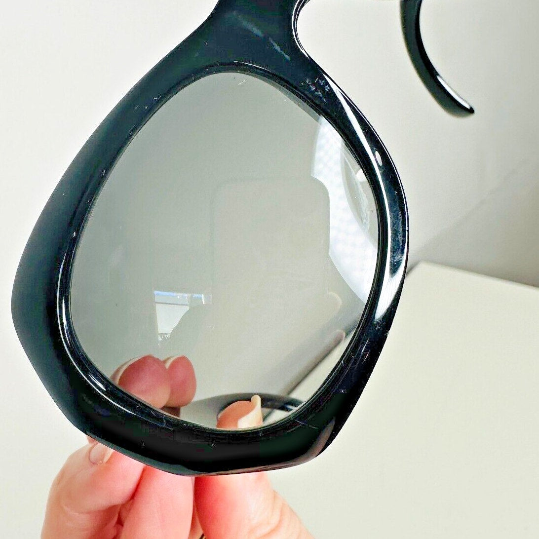 Vintage 80's Versace Black Modified Cat Eye Gray Lense Sunglasses MOD737COL852