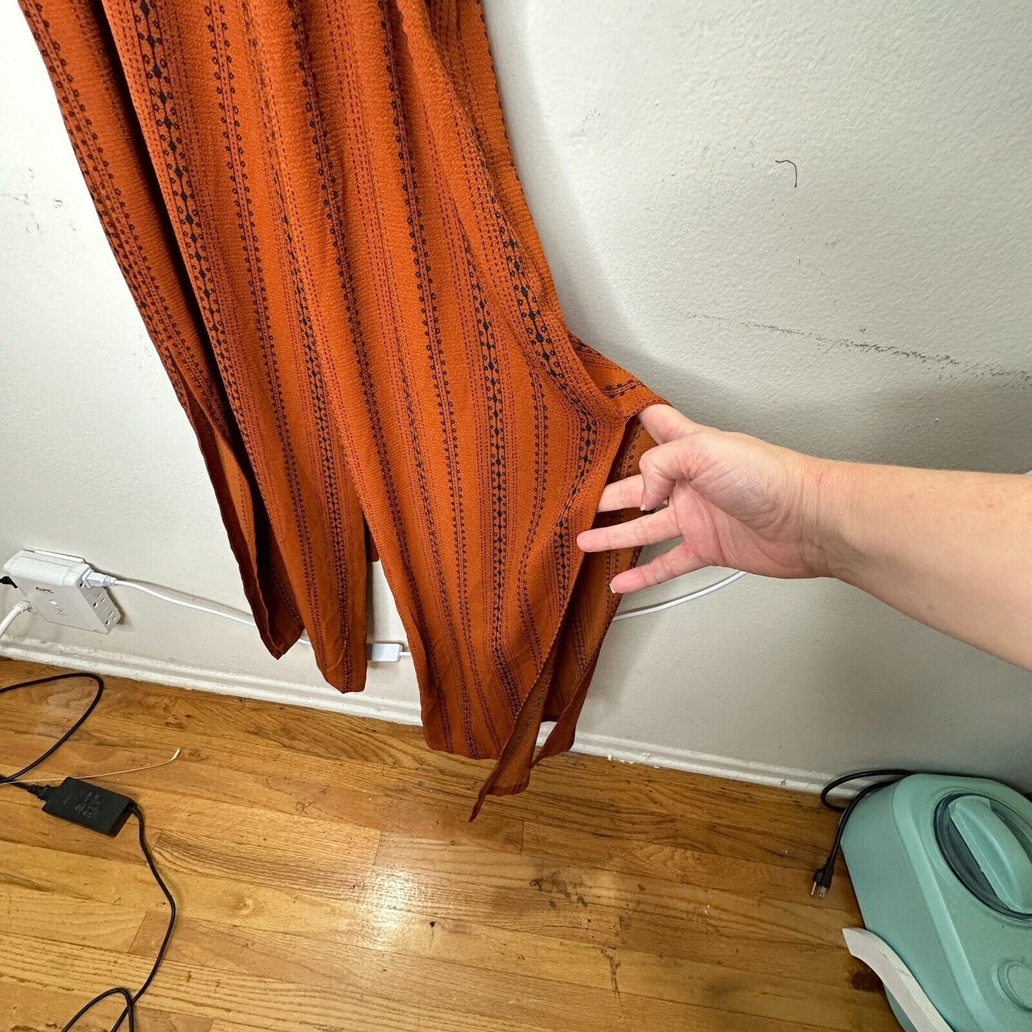 E & M Rust & Black Aztec Print V-Neck Spaghetti Strap Pockets Tie Waist Jumpsuit