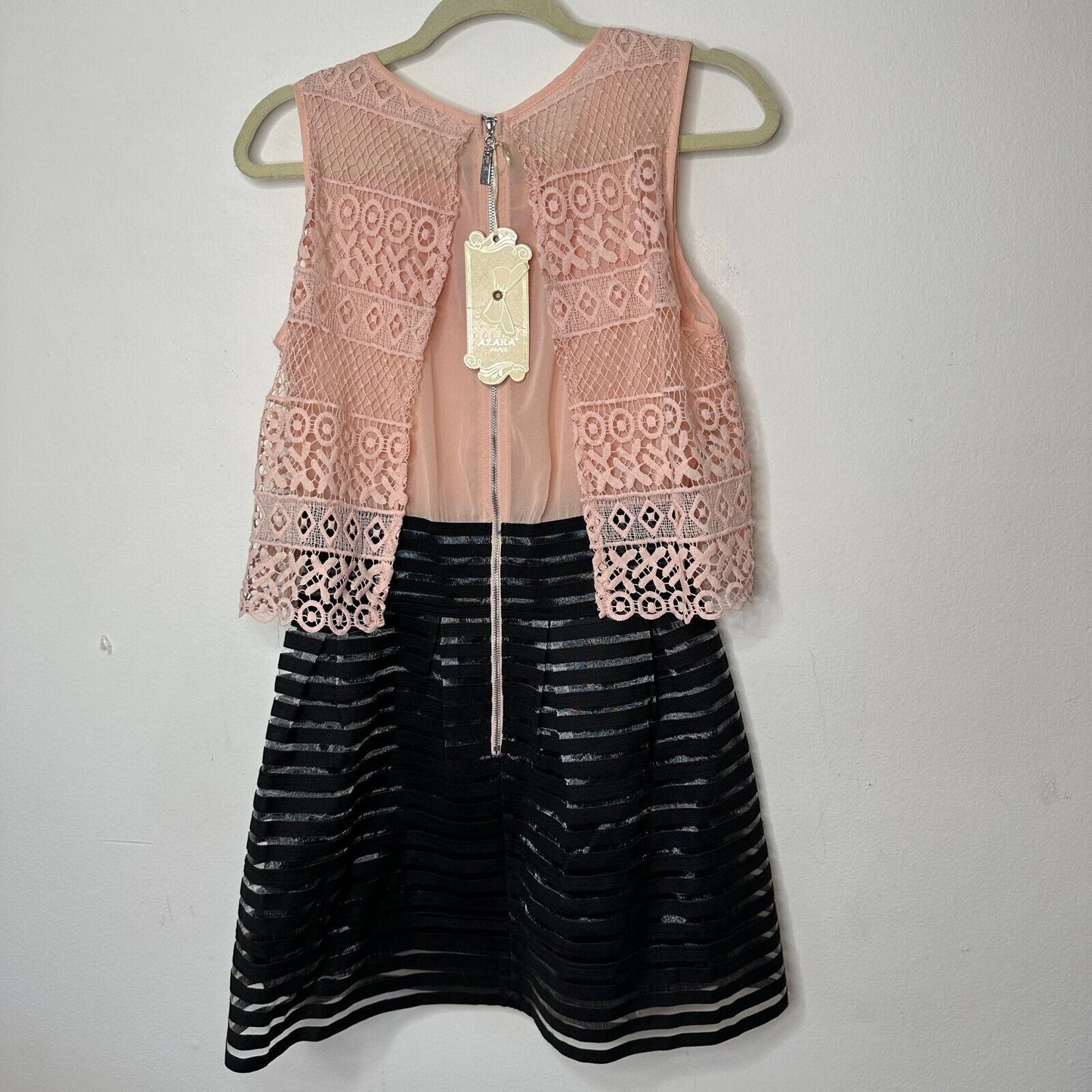 NWT Azaka Paris Sleeveless Pink Crochet Top & Black Stripe Dress Mini S / M