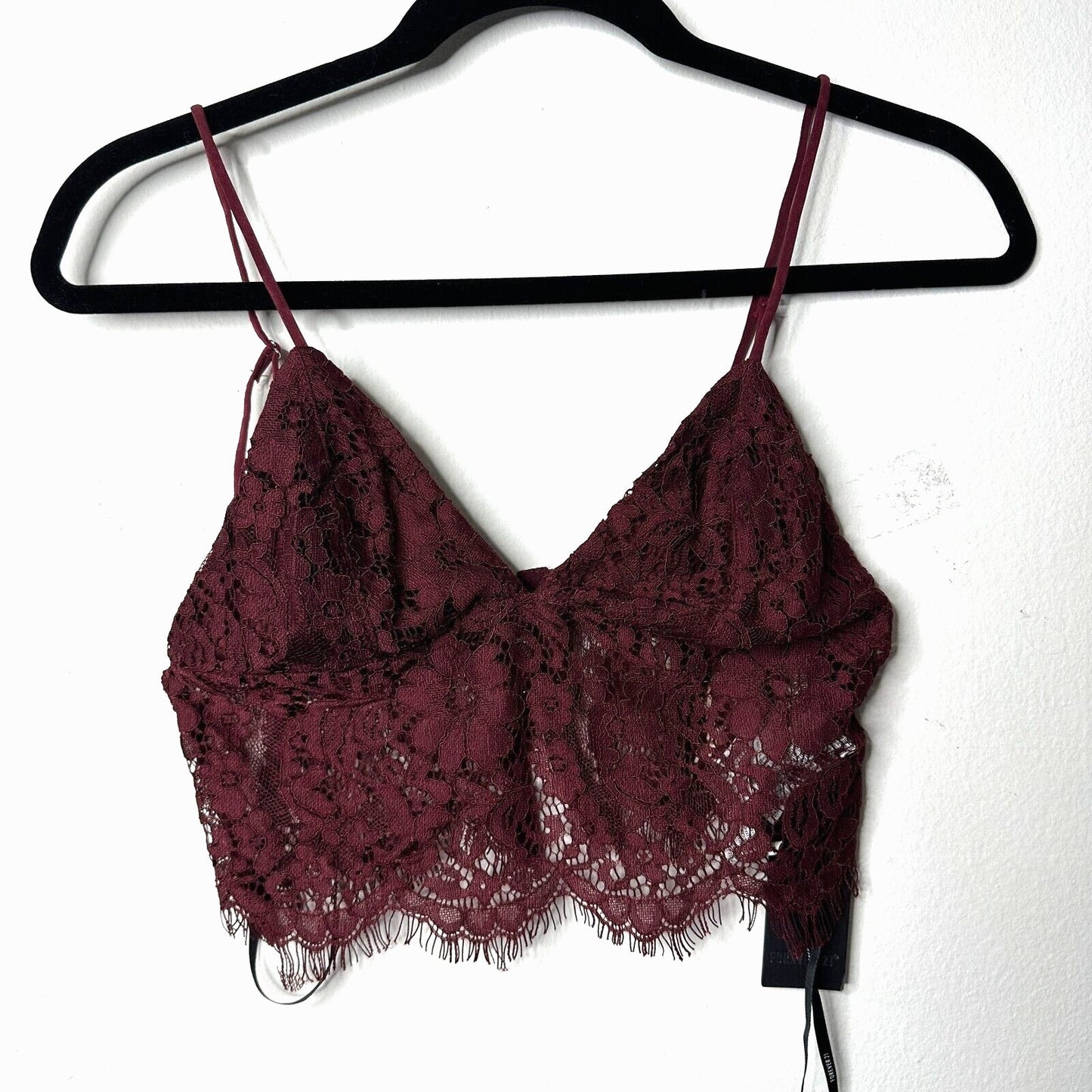 NWT Burgundy Wine Plum V-Neck Lacey Crop Cami Top S