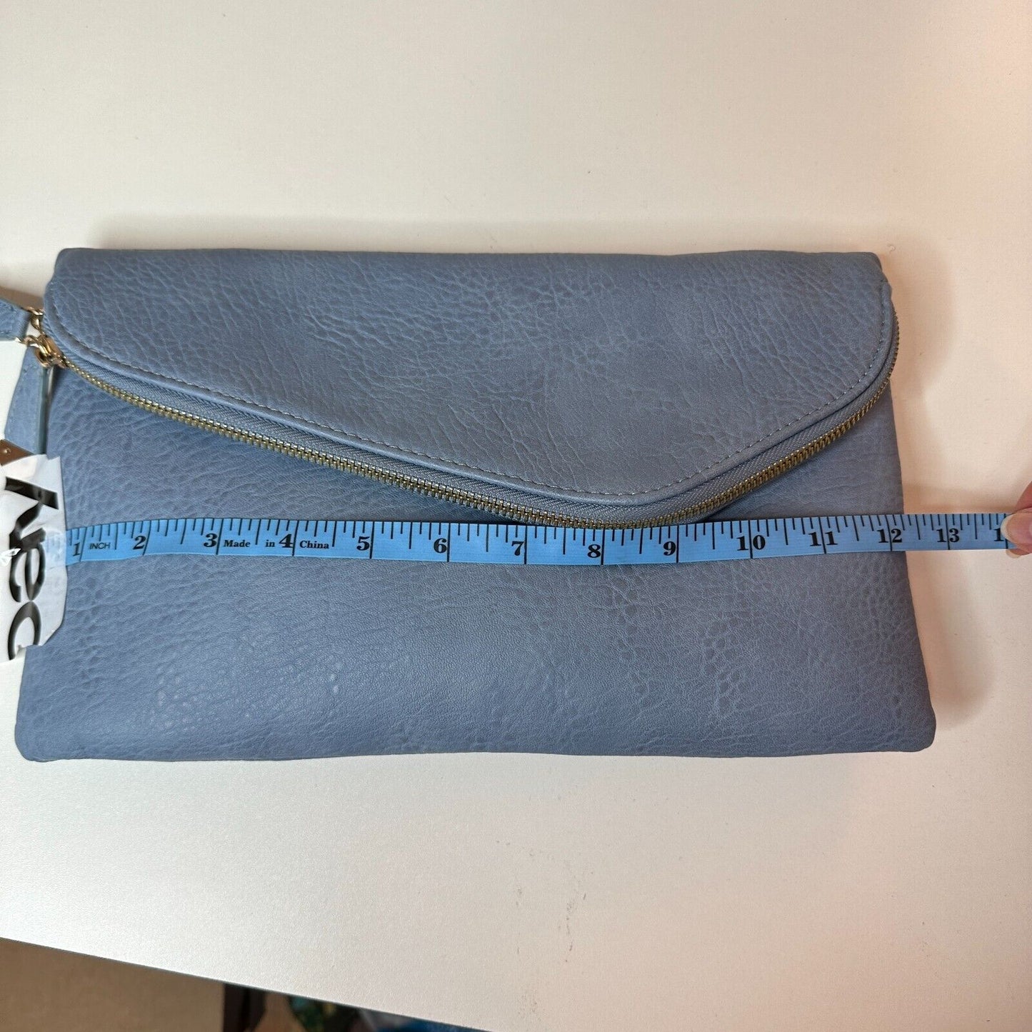 Urban Expressions Stella Dusty Blue Pebble Vegan Striped Interior Leather Clutch