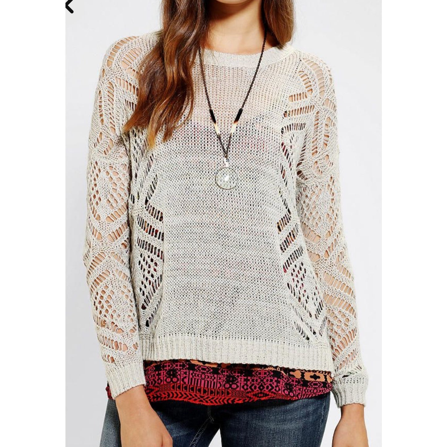 Staring at Stars Beige Tan Open Stitch Thin Round Neck Sweater Small